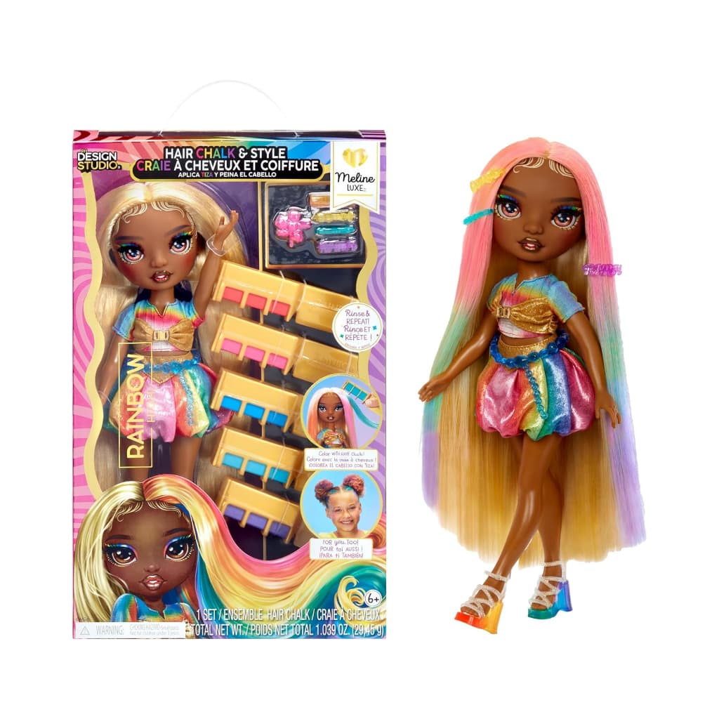 Boneca Rainbow High Hair Chalk & Style Meline – Arco-íris e Dourado 28 cm