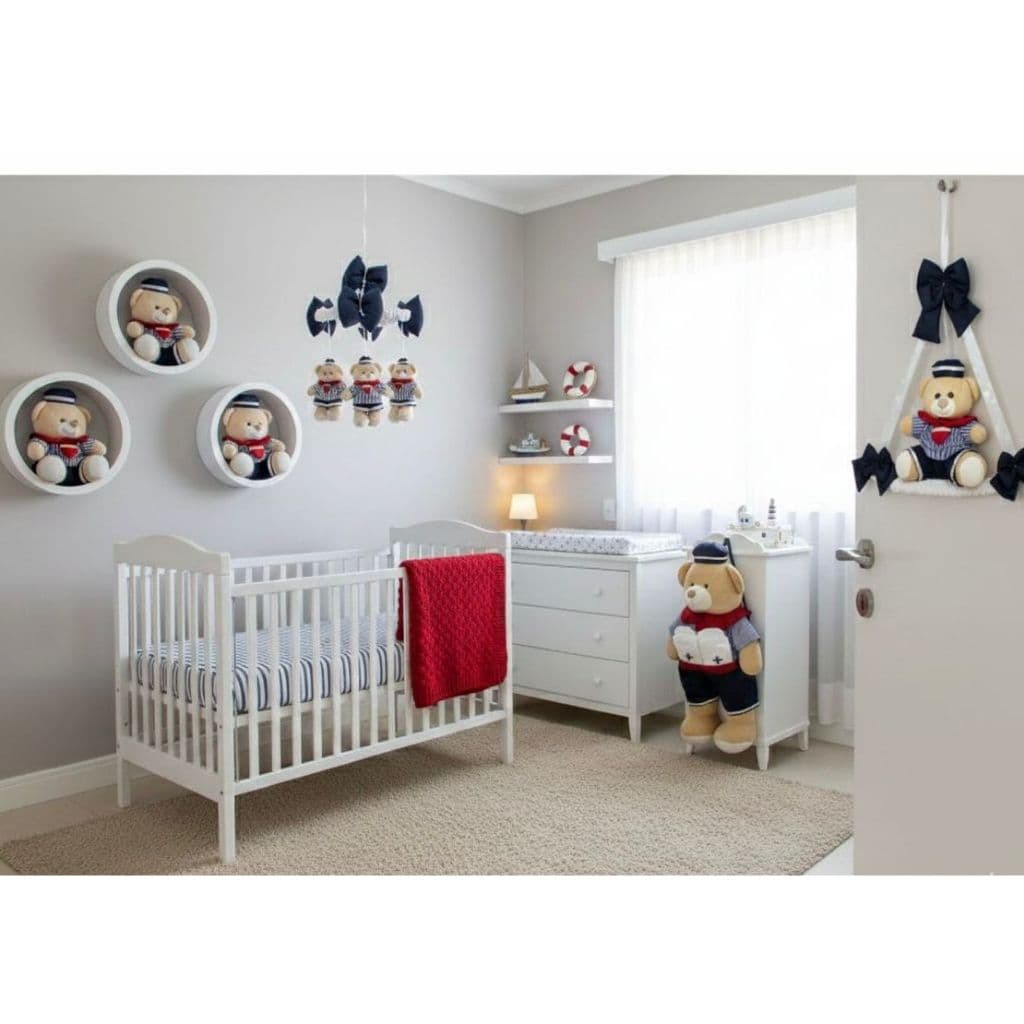 kit de pelúcias ursinho marinheiro listrado/ Trio de ursinhos/ móbile de berço/ Urso porta fraldas/ Enfeite de porta