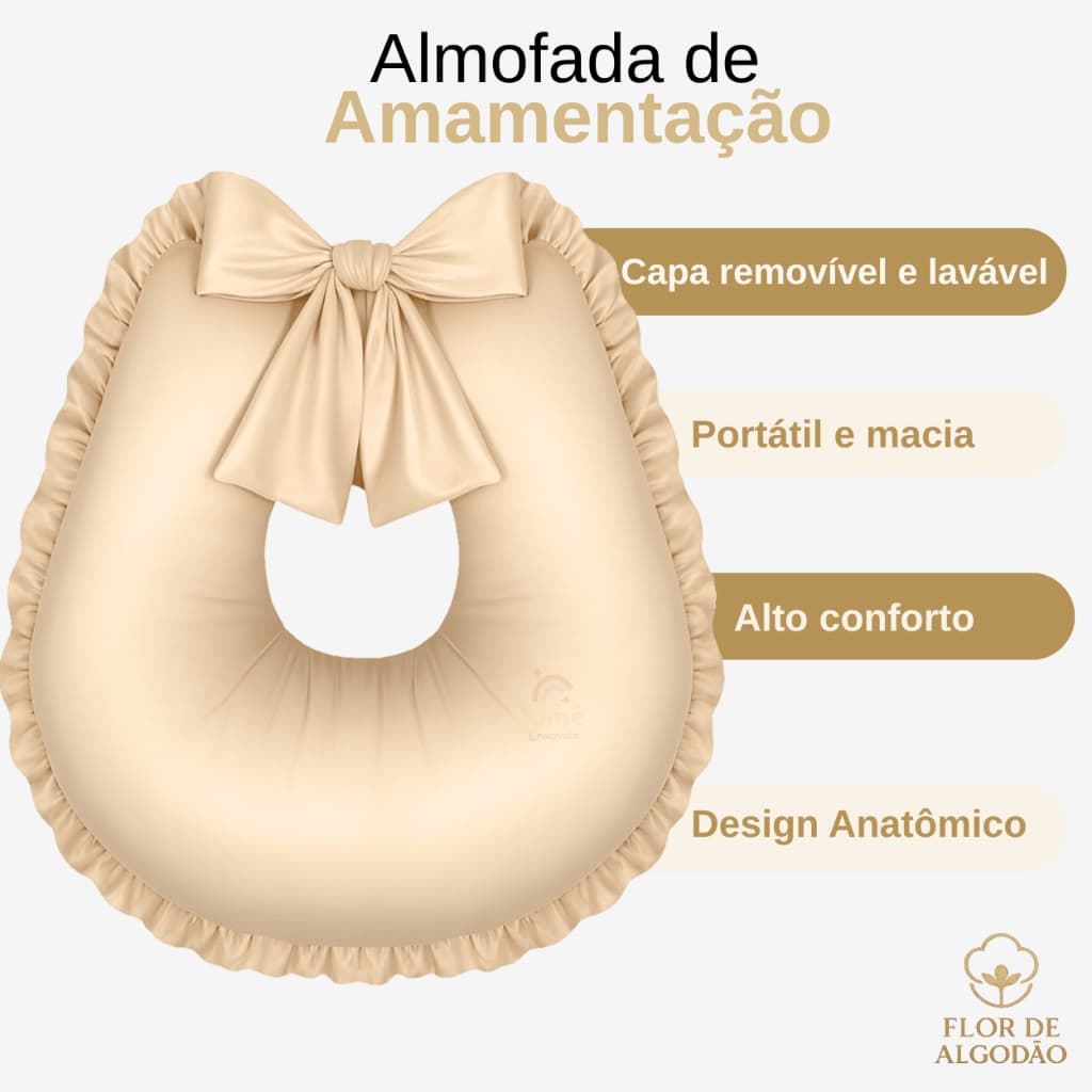 Almofada amamentação amamentar Com Laço Zíper Refil e Capa Removível Macia para mãe