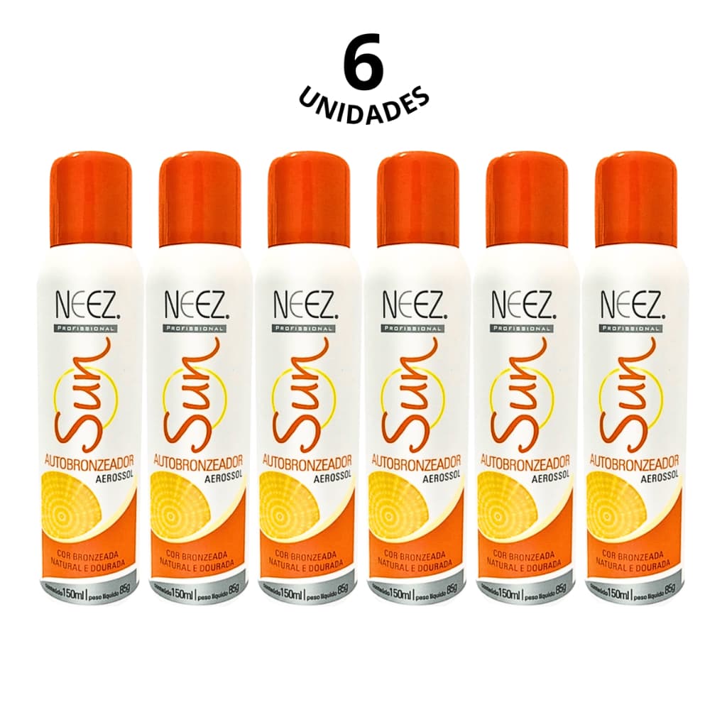 Kit 06 Autobronzeador Sun Aerosol Neez Profissional Resultado Imediato 150mL