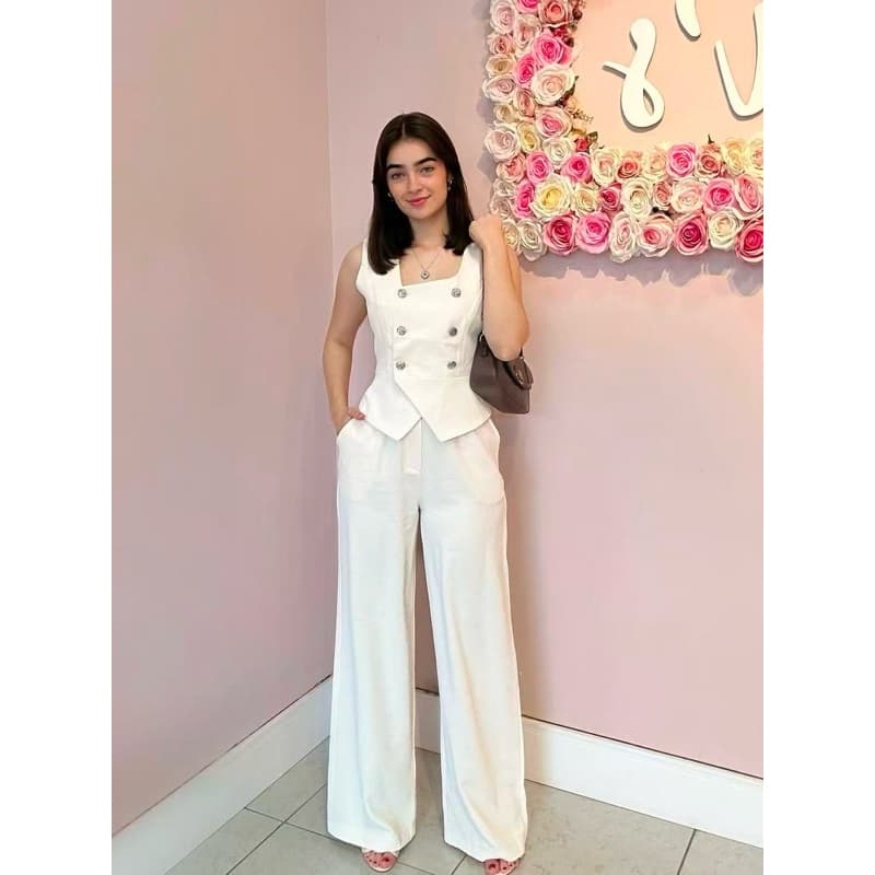 feminina conjunto de calça tecido alfaiataria -2543