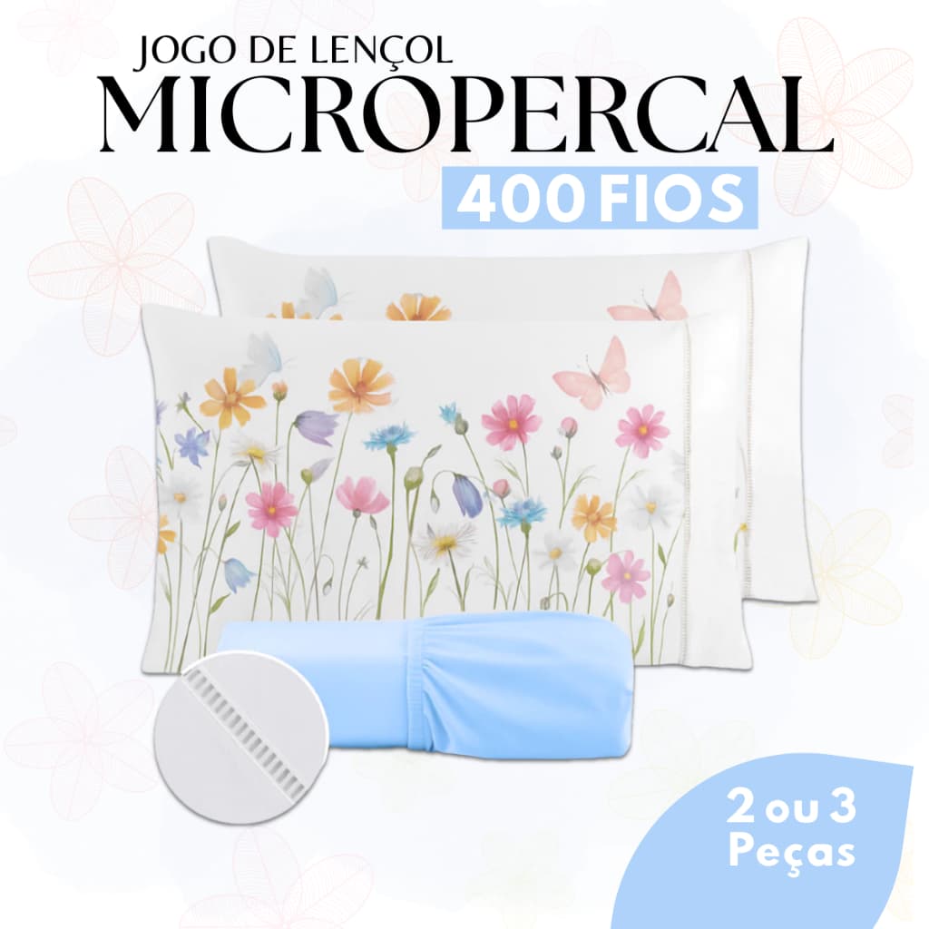 Jogo de Lençol Fronha Aquarela Estampada Micropercal 400 Fios Ponto Palito - Estampa Exclusiva