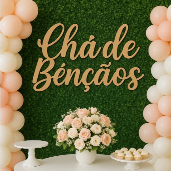 Letreiro Decorativo Palavra Chá de Benção Mdf Cru Lettering
