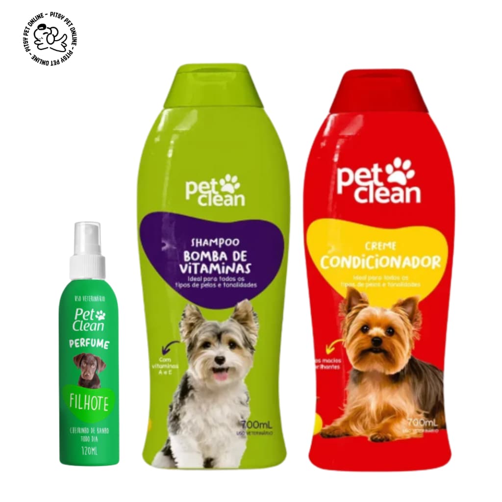 Kit Banho Higiene ShampooBomba de vitaminas Creme Condicionador Perfume Pet Shop para Cachorro e Gato Pet Clean