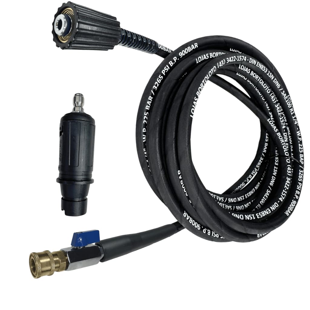 Kit Bico Curto de Engate Rápido c/ Registro Mangueira Aço Alta Pressão p/ Karcher K2 K3 K4 K5 K3.30