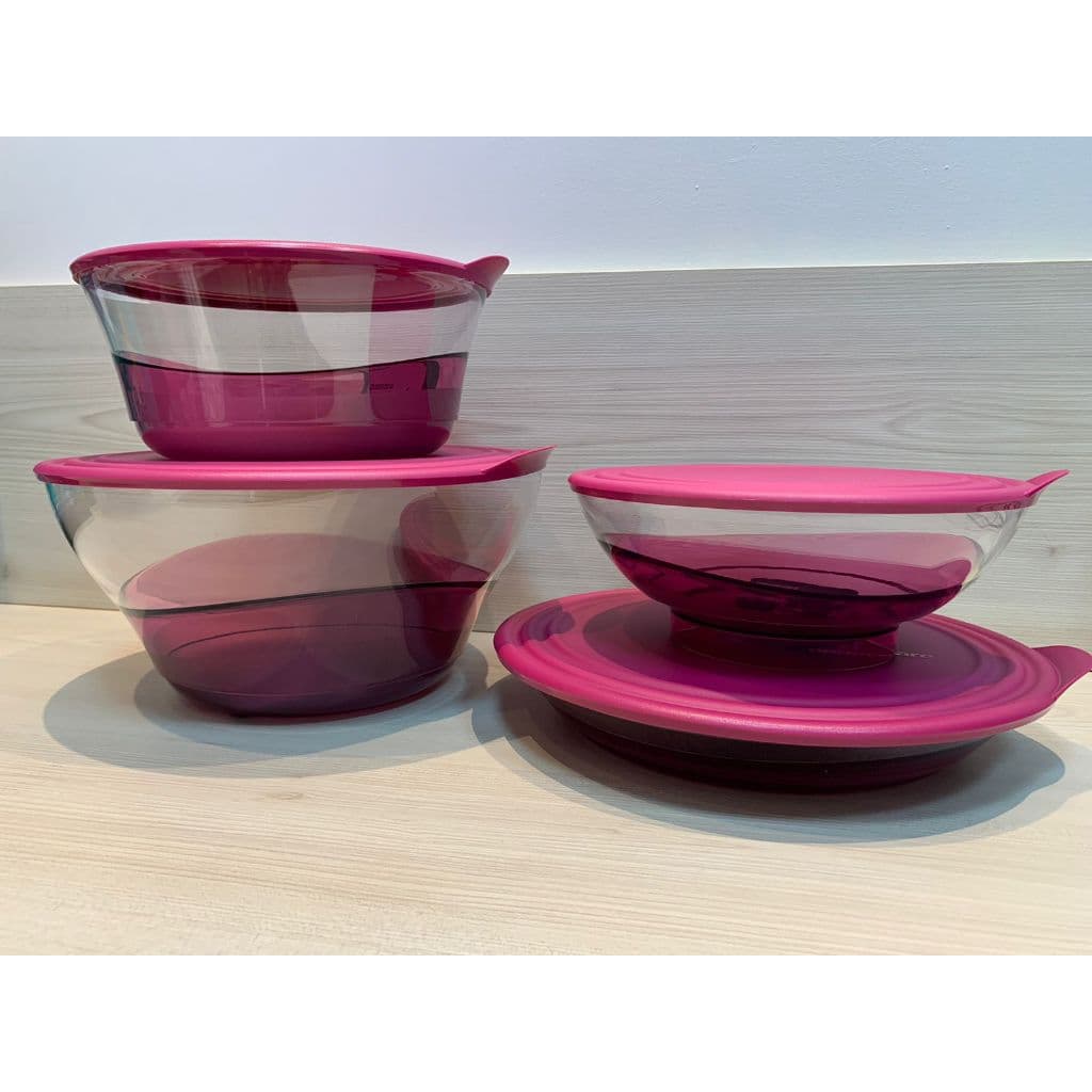 TUPPERWARE TIGELA ELEGÂNCIA - 5 TAMANHOS - TRANSPARENTE E ROXO