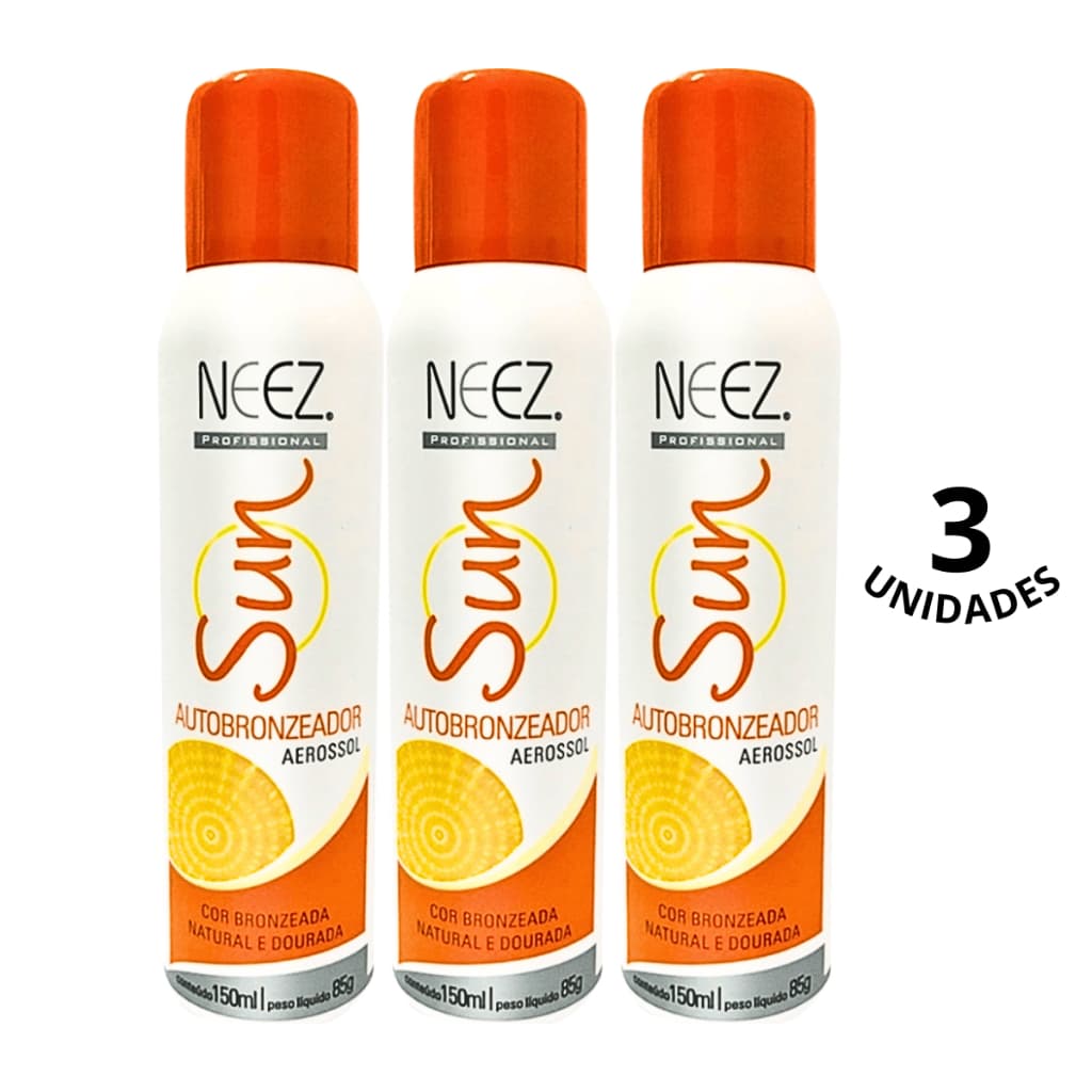 Kit 03 Autobronzeador Spray Sun Bronze Natual Sem Sol Neez Profissional