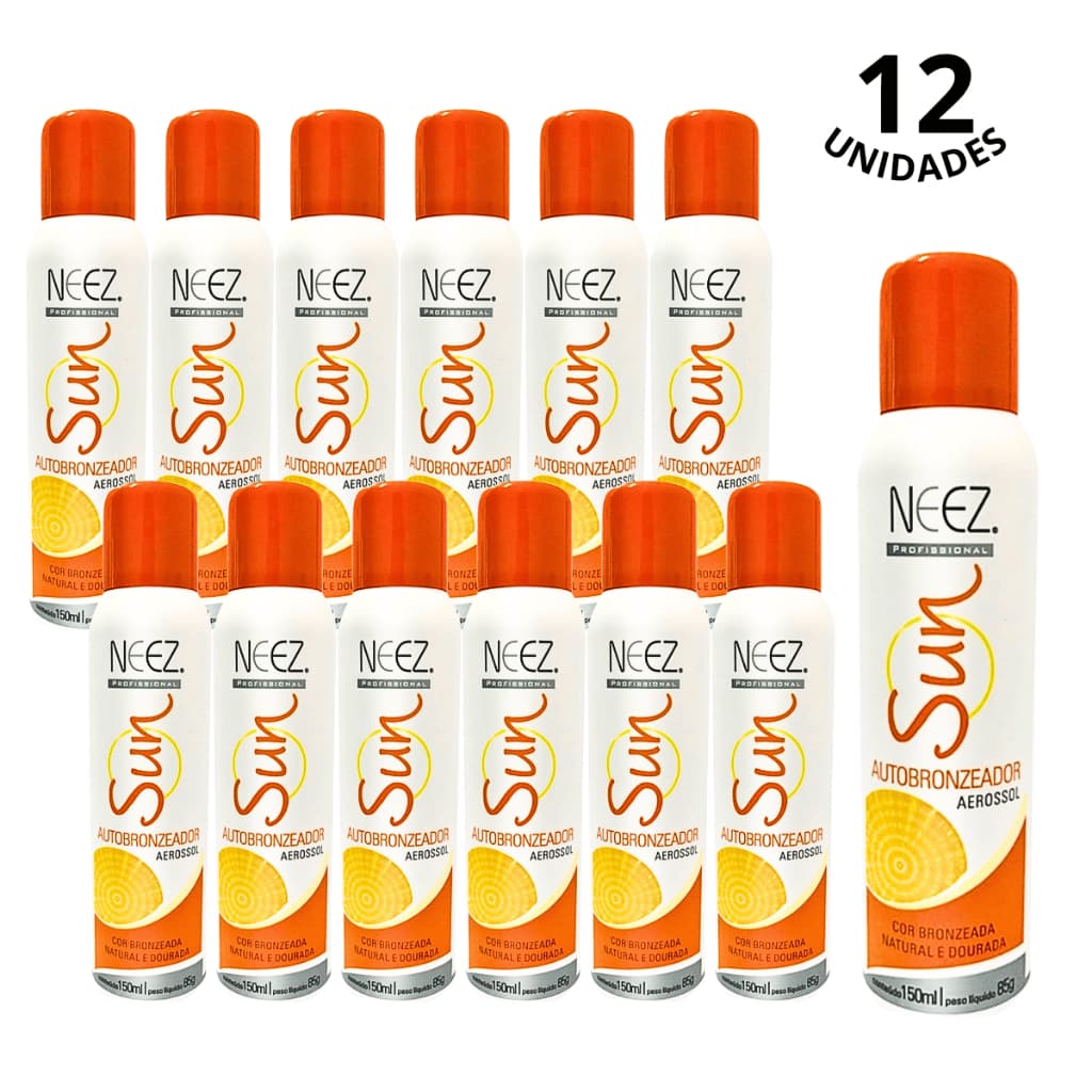 Kit 12 Autobronzeador Sun Aerosol Bronzeado Sem Sol Bronze Natural Neez Profissional