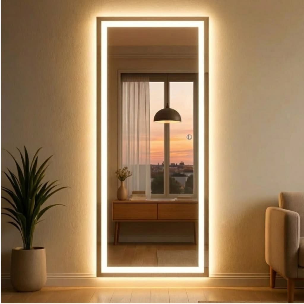 Espelho Lopazzi Temperado Retangular 170x70 Led Jateado Amarelo E Branco Corpo Inteiro Moldura Led Bivolt