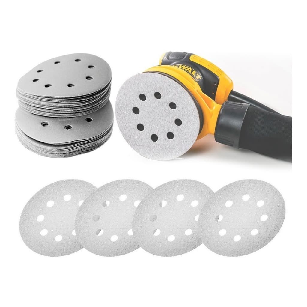 Kit com 10 UN Discos de Lixa para Lixadeira Roquite Pluma Branco Escolha o Grão 125mm 8 Furos Rokite