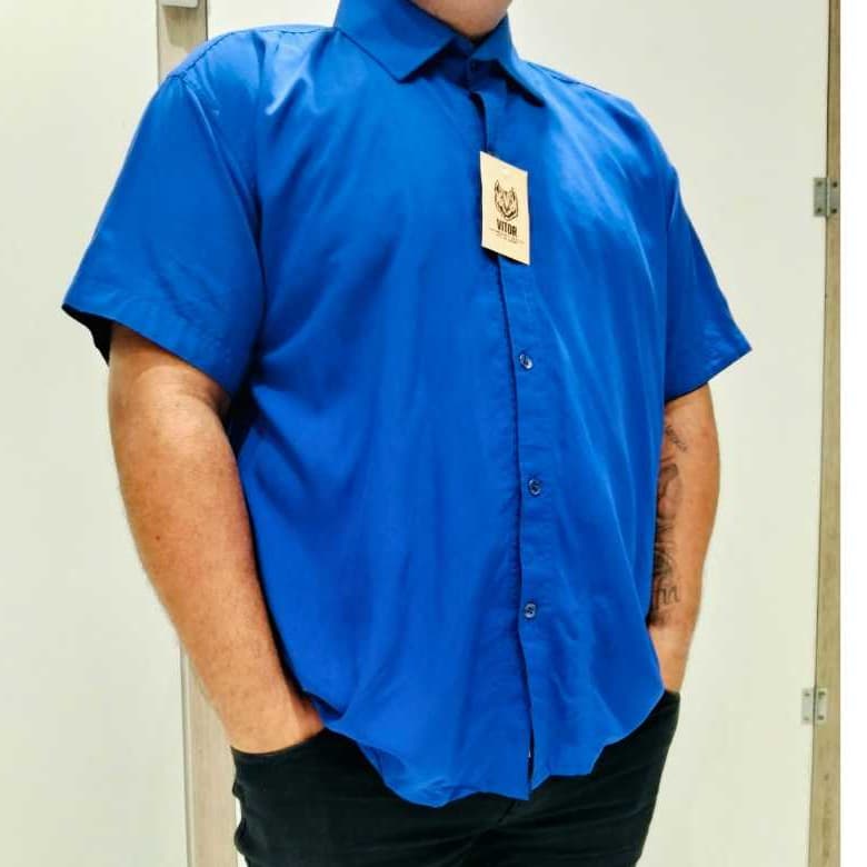 Camisa Masculina Social Manga Curta Viscose Azul, Preta,Branco.