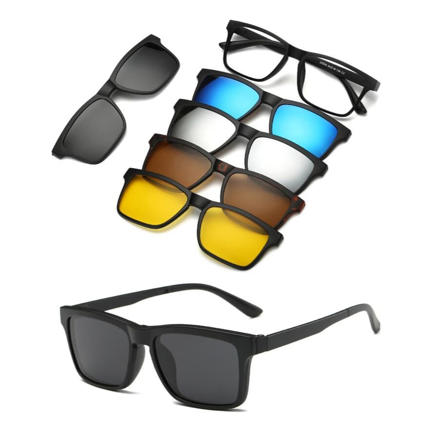 Óculos De Sol Com Armação De Grau 2202 Clip On 6 Em 1 Polarizado