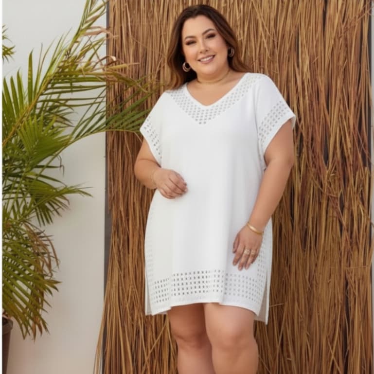 Saída De Praia Plus Size Vestido Curto Feminino Leve Caimento Solto Para Praia E Piscina Verão