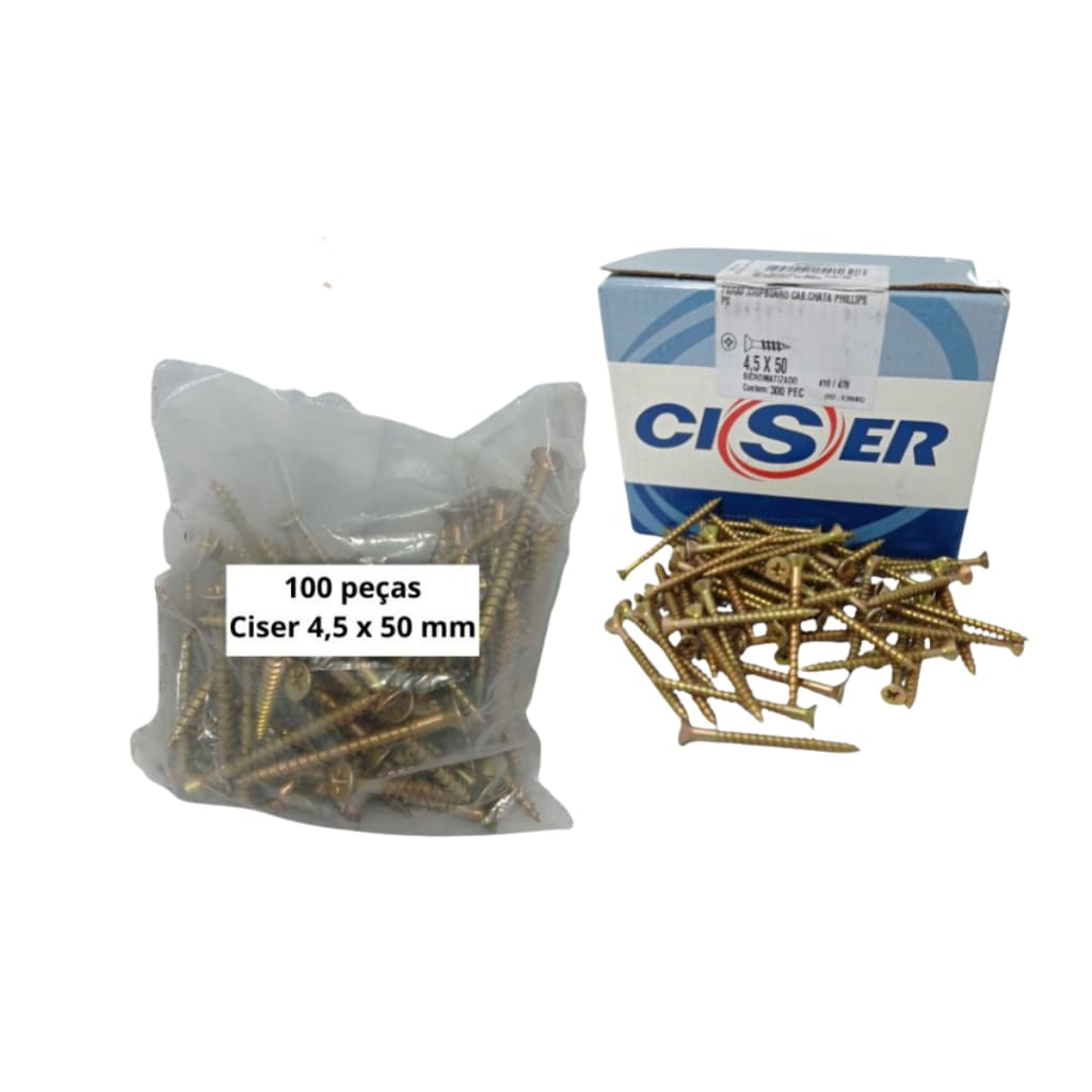 Parafuso Chipboard Cabeça Chata Phillips 100 ou 300 peças 4,5 X 50mm Madeira, MDF, Compensado, pinos