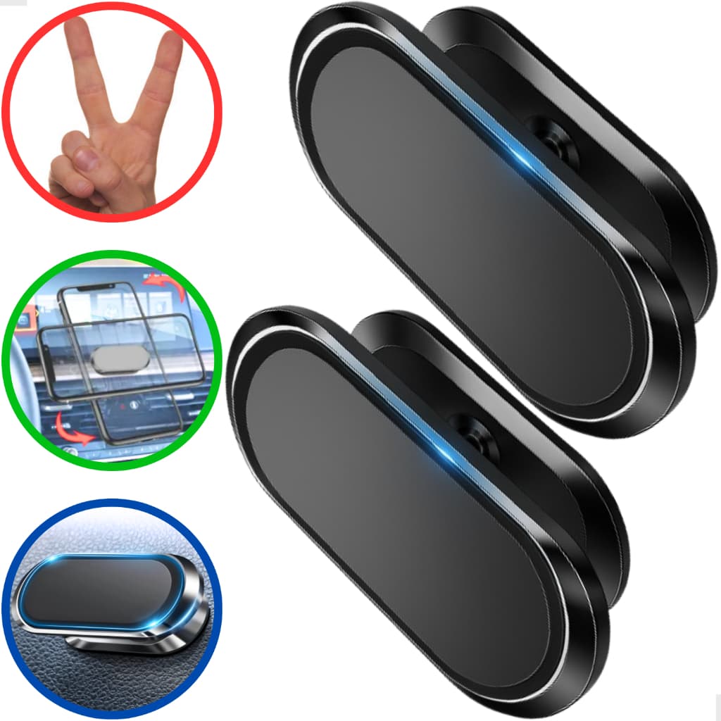 Kit 2x Suporte Magnético Celular Veicular Ímã Super Forte Giratório 360 Graus Fixação Forte Carro