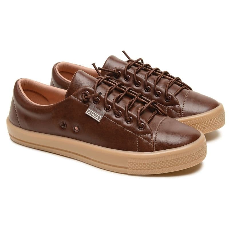 Tênis Feminino Casual Isa Marrom Couro Premium Byara - Solado Crepe