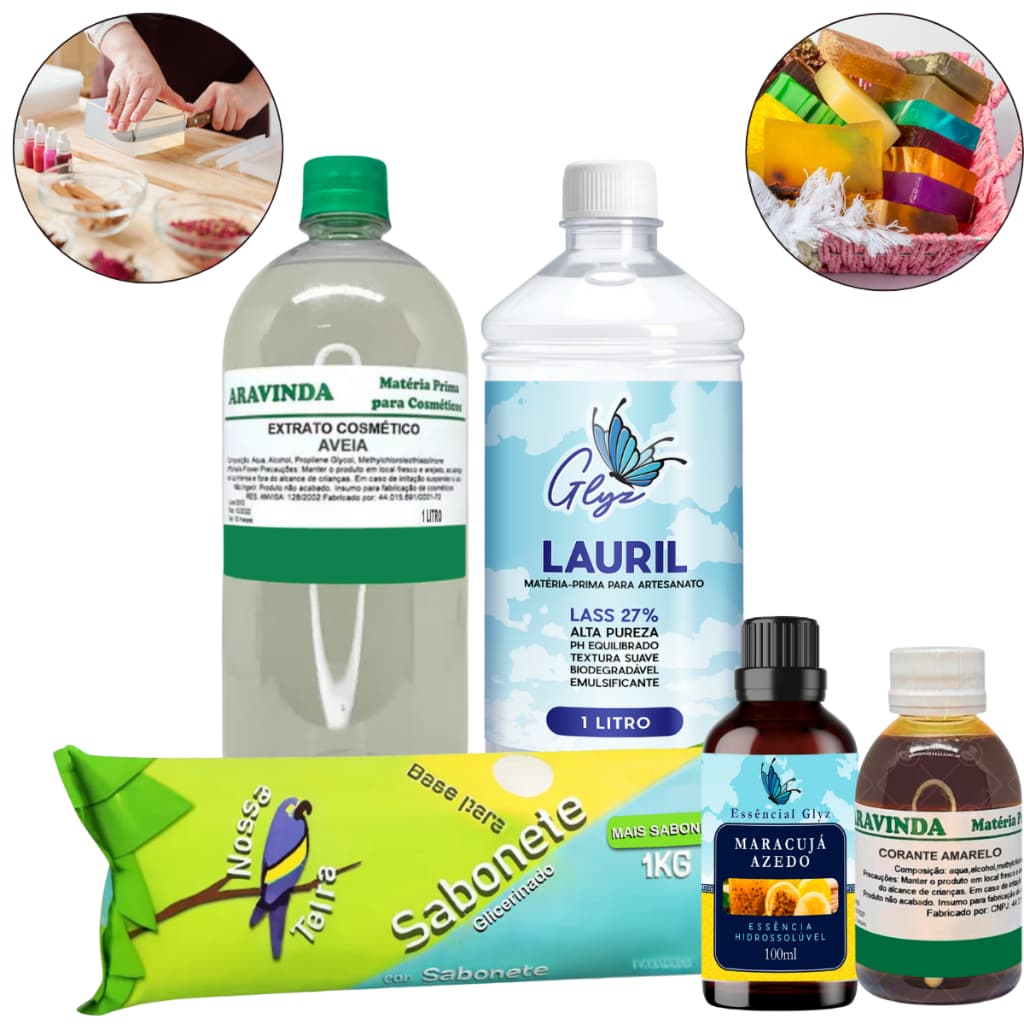 Sabonetes Artesanais Aromáticos: Kit Nossa Terra com Base 1kg, Essência 100ml e Extrato de Aveia