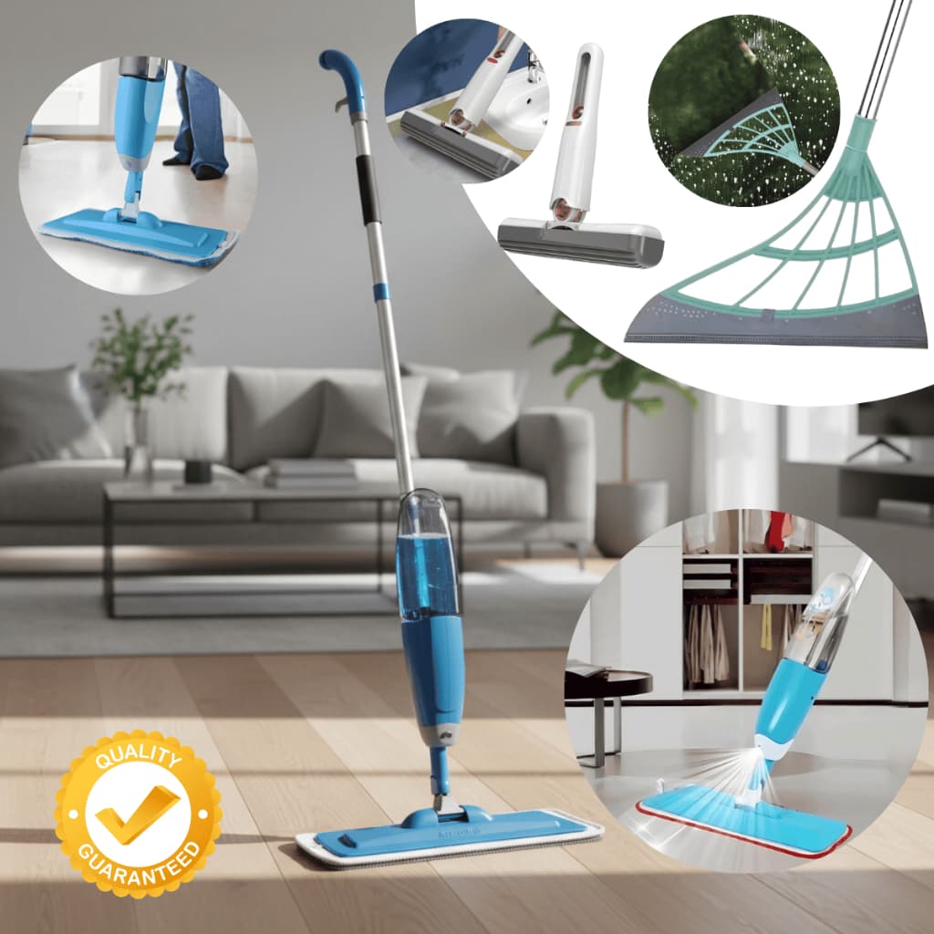 Esfregão MOP Limpeza Spray Lava Seca Chão Profissional + Rodo Silicone Vassoura Mágica + MOP Rodinho