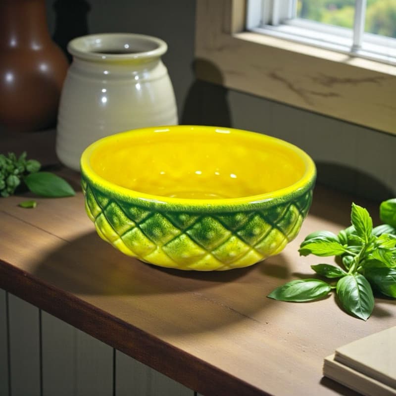 Tigela Bowl De Cerâmica Em Formato de Abacaxi Pintado a Mão