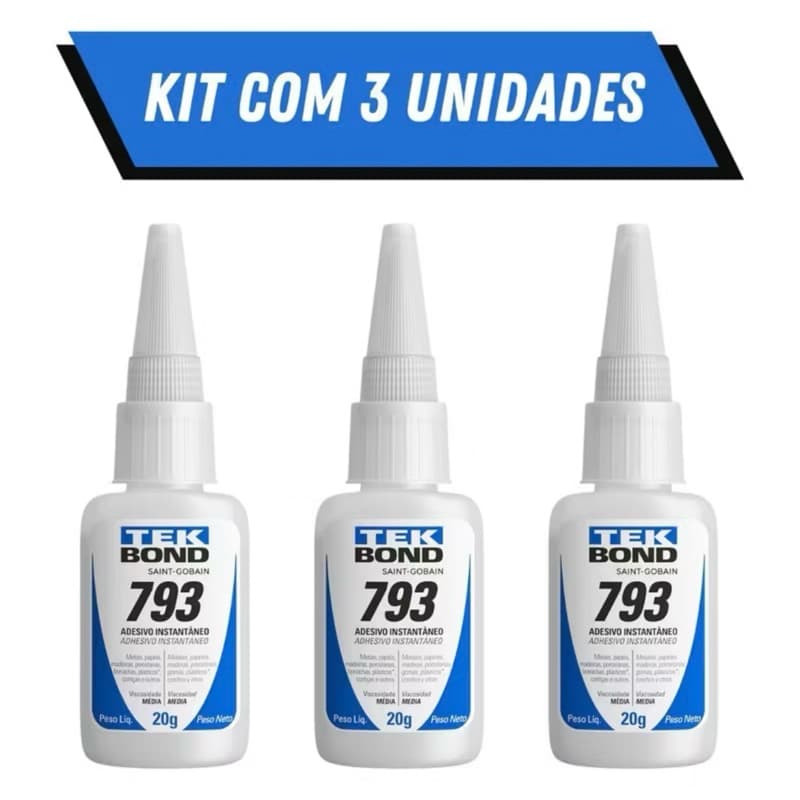 Kit Cola Instantânea Tek Bond 793 20g Alta Resistência Multiuso