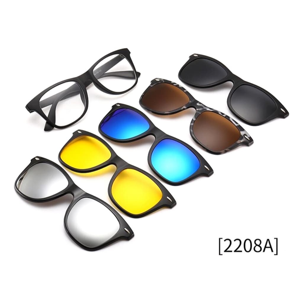 Óculos De Sol Com Armação De Grau 2208 Clip On 6 Em 1 Polarizado