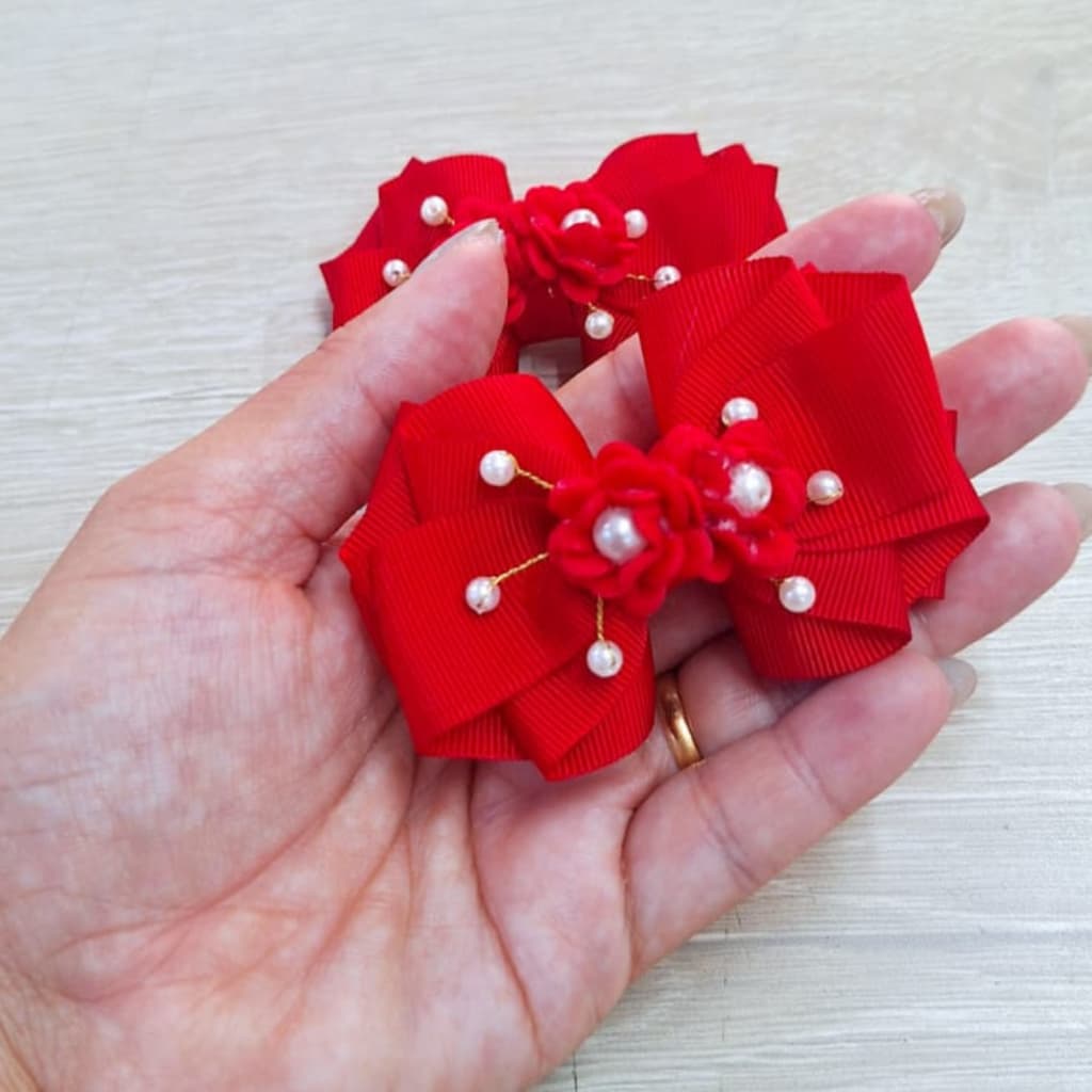 par de laços de cabelo infantil vermelho/ festas
