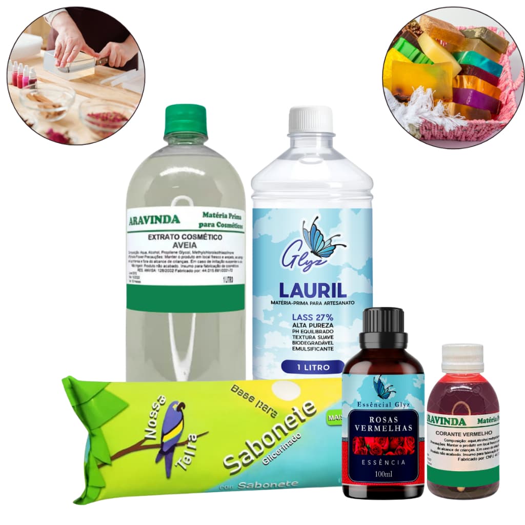 Sabonete Espumante e Aromático: Kit Nossa Terra com Lauril 1L, Essência e Base Glicerinada 1kg