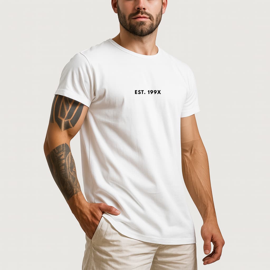 Camiseta Masculina Algodão Premium Est. 199x Minimalista Streetwear