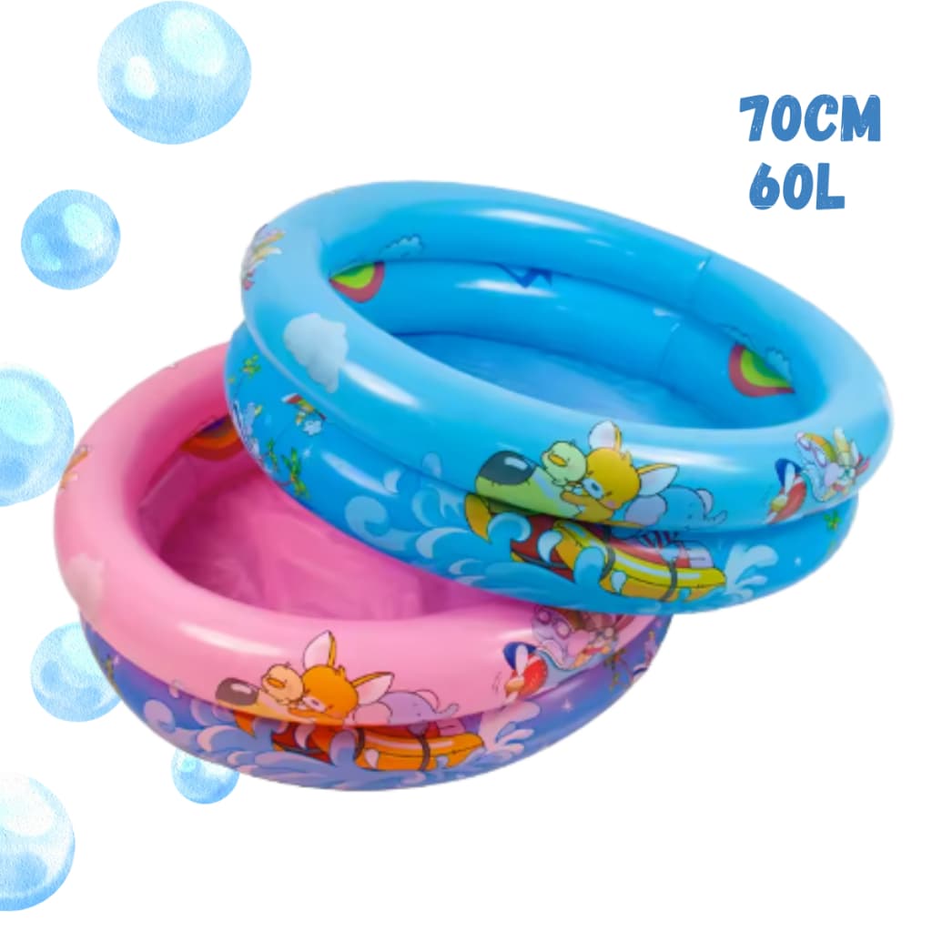 Piscina infantil redonda 60 litros inflável 2 gomos menino e menina diversão no Verão