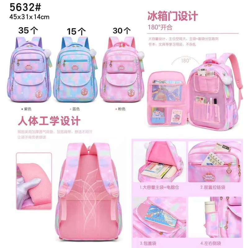 Mochila Escolar Feminina Infantil Juvenil Bolsa Grande Passeio Viajem Menina Abertura180º ref 5632