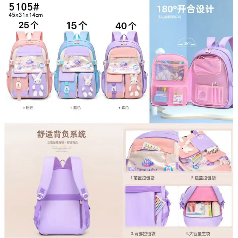 Mochila Escolar Feminina Infantil Juvenil Bolsa Grande Passeio Viajem Menina Abertura180º ref 5105