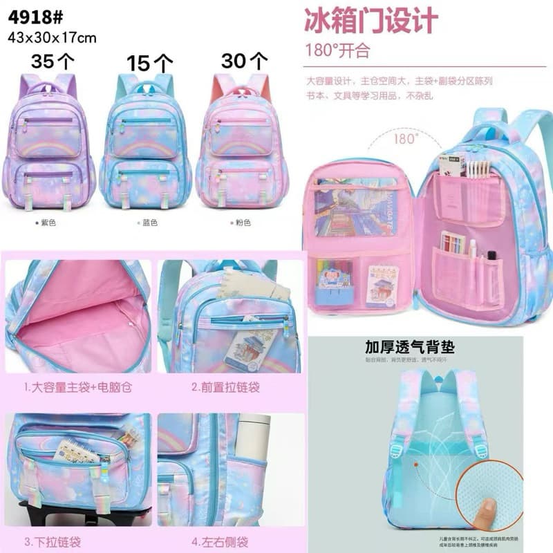 Mochila Escolar Feminina Infantil Juvenil Bolsa Grande Passeio Viajem Menina Abertura180º ref 4918
