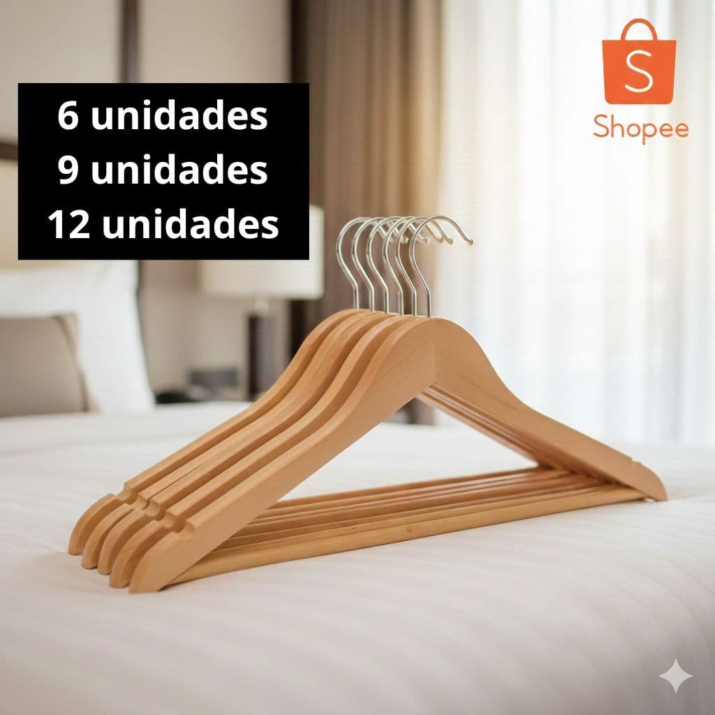 KIT 6 9 12 CABIDES DE MADEIRA PREMIUM VERNIZ ELEGÂNCIA DURABILIDADE E ORGANIZAÇÃO PROFISSIONAL 🪵✨