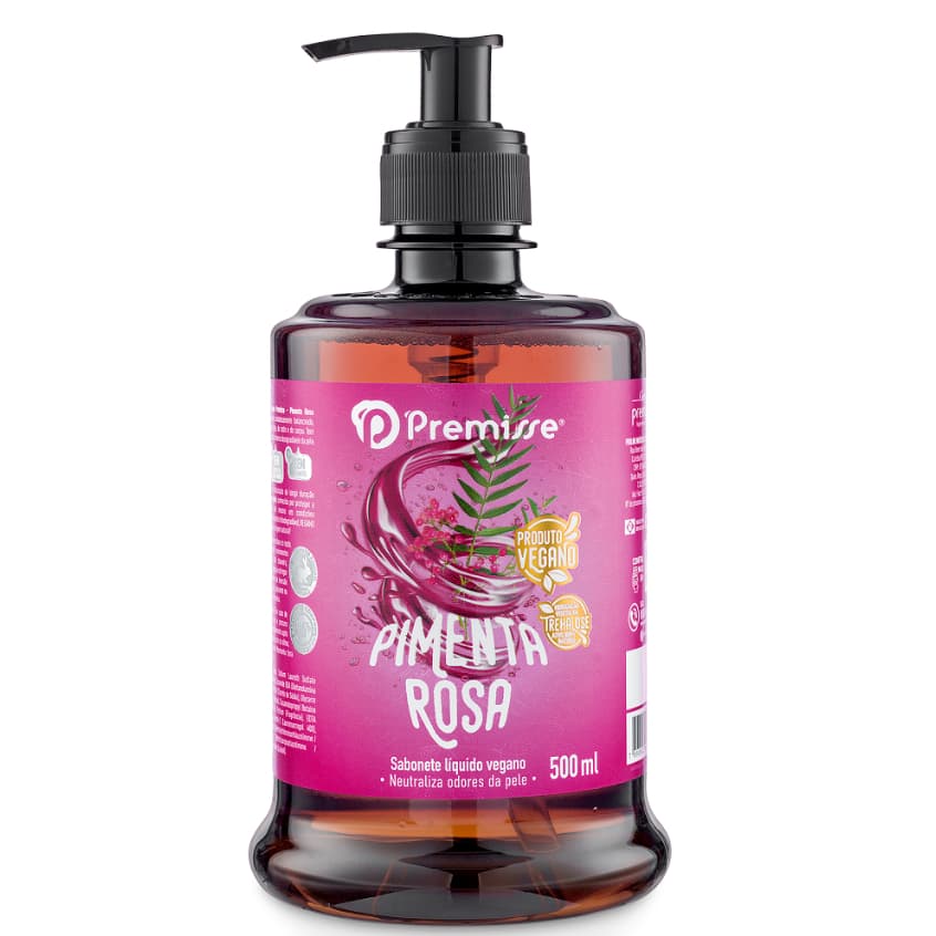 Sabonete Líquido Premisse Pimenta Rosa Vegano Hidratante Corpo e Rosto PH equilibrado Aroma Sensual e Envolvente