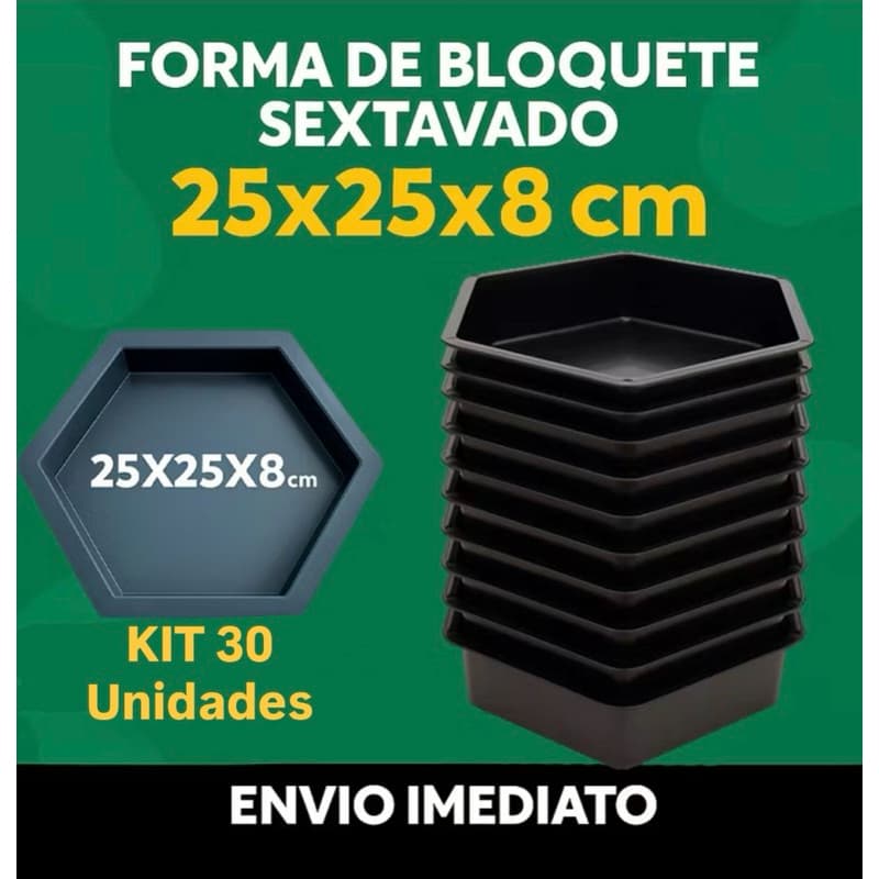 kit 30 formas bloquete liso cimento sextavada para construção