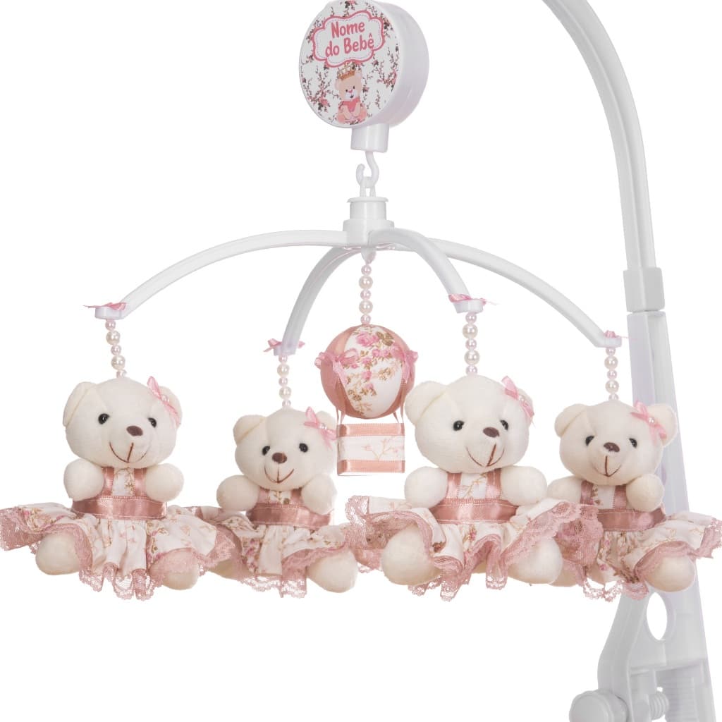 Mobile Para Berço Musical Giratório Floral Rosé