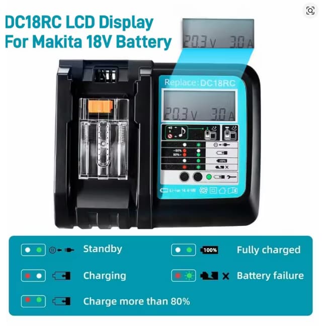 Carregador de bateria Makita LCD rápido de bateria de íon-lítio dc18rc 3a para makita 18v 14.4v