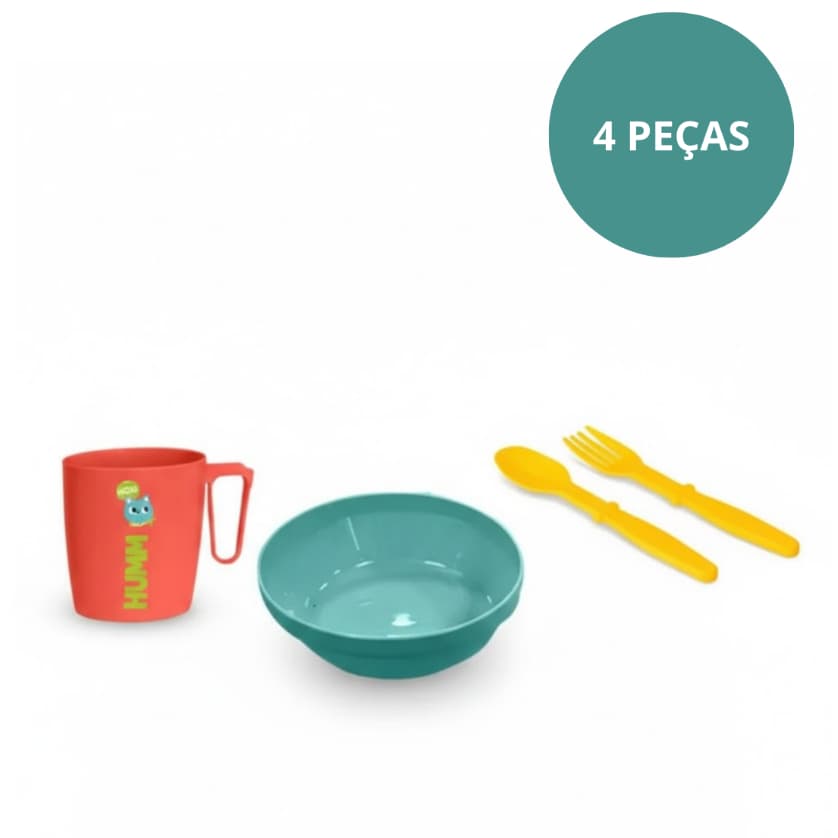Kit Papinha 4 Peças Bebê - Tigela Caneca Colher Garfo | Introdução Alimentar | BPA Free