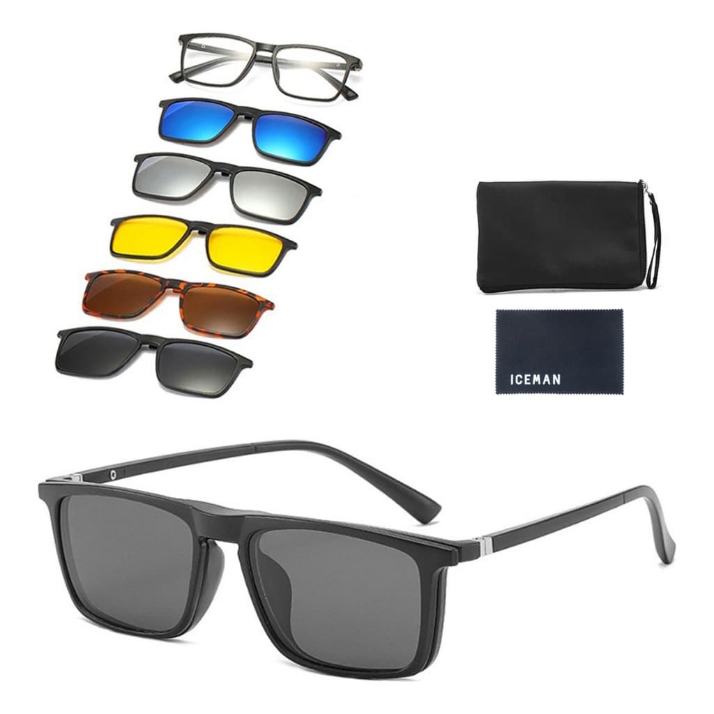 Óculos De Sol Com Armação De Grau 2249 Clip On 6 Em 1 Polarizado