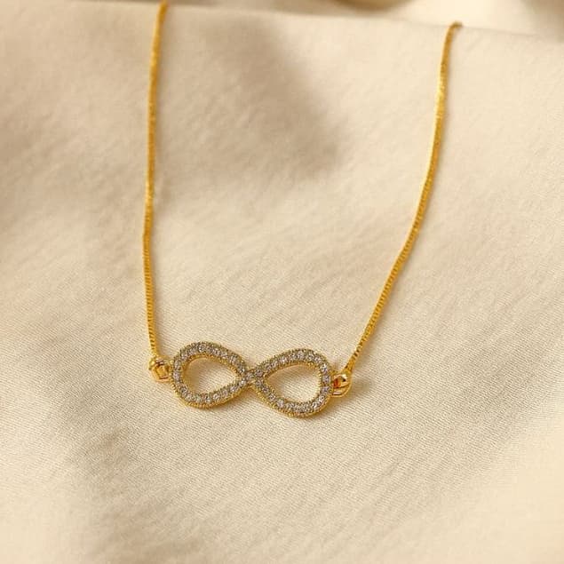 Colar Feminino Infinito 45cm Banhado a Prata ou Folheado a Ouro| Amor Eterno | Lunna Acessórios