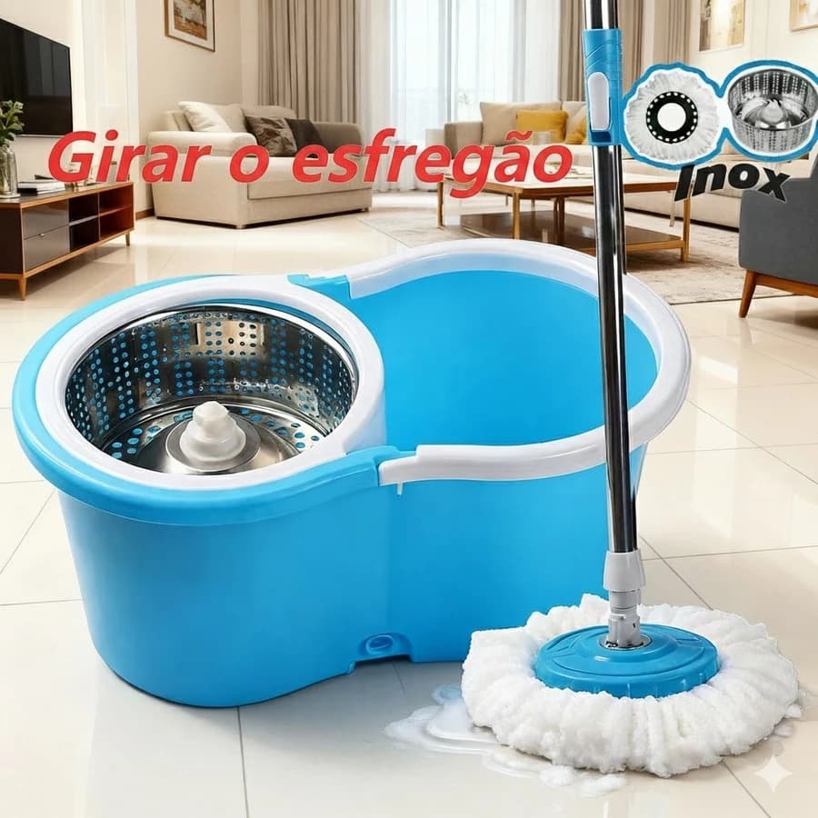 Mop Giratório 4 Litros – Cesto Inox, Secagem Rápida e Limpeza Fácil – Alta Durabilidade – Cor Azul