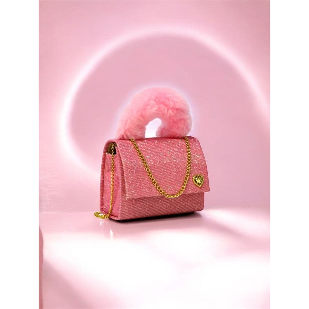 Bolsa feminina de festa infantil Blogueira com corrente para menina brilhosa alça de mão pelúcia