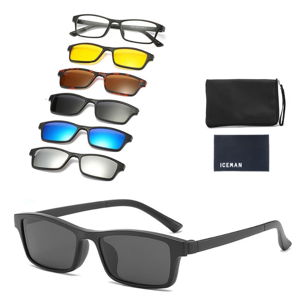 Óculos De Sol Com Armação De Grau 2253 Clip On 6 Em 1 Polarizado