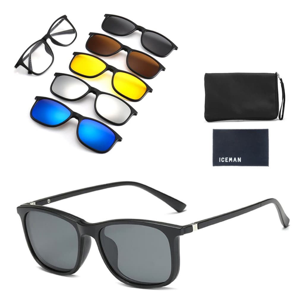 Óculos De Sol Com Armação De Grau 2263 Clip On 6 Em 1 Polarizado