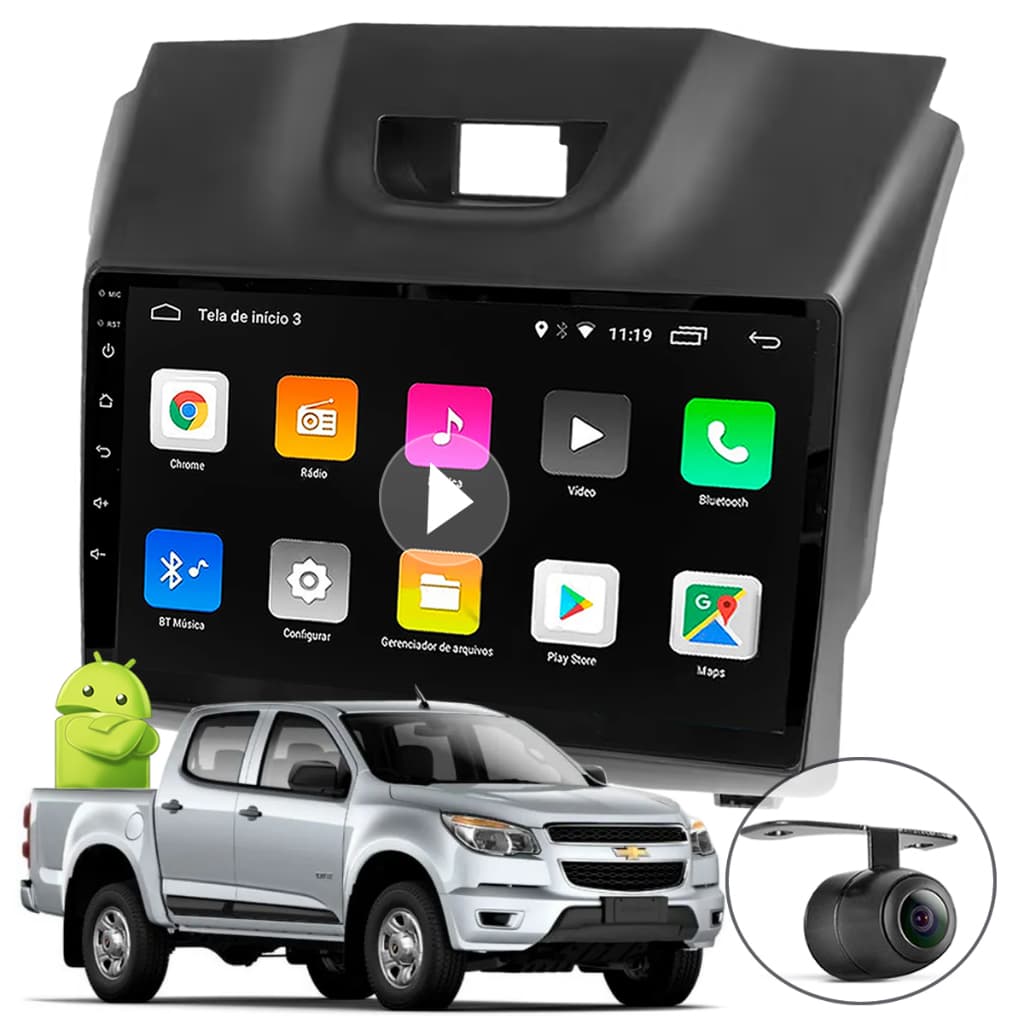 KIT Central Multimídia 9pol Android Auto Carplay p/ GM S10 Trailblazer 2012 2013 2014 2015 + Moldura