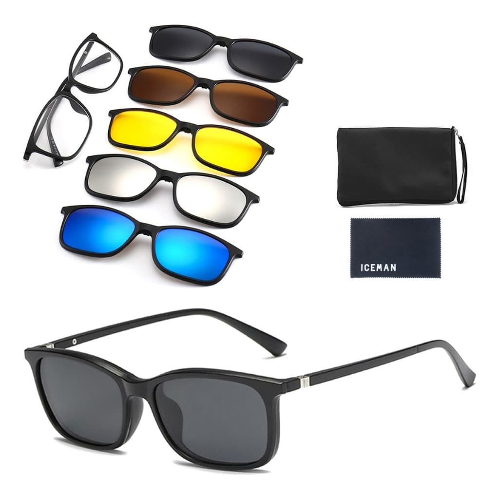 Óculos De Sol Com Armação De Grau 2264 Clip On 6 Em 1 Polarizado