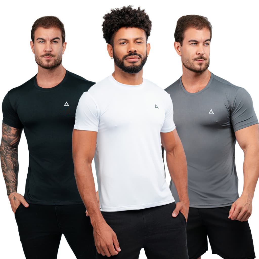 Kit 3 Camisas Dry Fit Esportiva Camiseta Masculina Academia Treino Musculação Blusa Slim Malha Fria