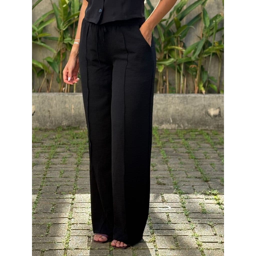 Calça Feminina Pantalona Air Flow Com Elástico na Cintura Confortável Com Forro Cintura Alta