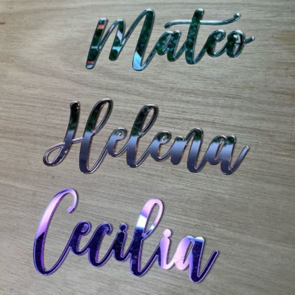 Nome em Acrílico Espelhado Rose Gold/Dourado 2mm - Tamanhos 20-40-60cm Largura - Decoração Ambientes