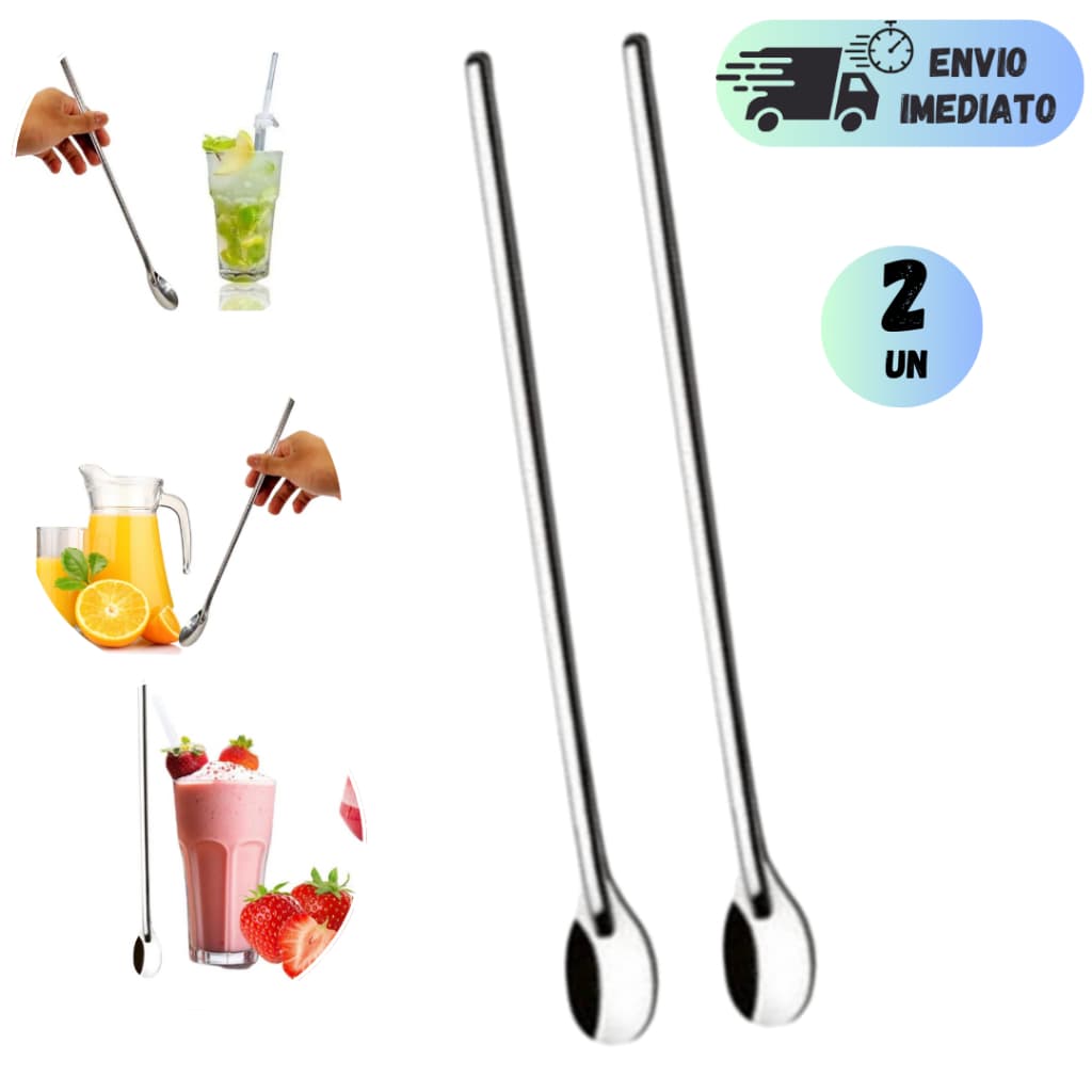CONJUNTO COLHERES DE SUCO BAILARINA GRANDE 30,5CM AÇO INOX MULTIUSO PARA DRINKS E BEBIDAS MULTIUSO